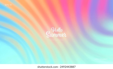 Summer gradient background. Bright colorful summer colors. Sunset and sunrise sky colors. Blue, purple, orange, pink, yellow. Great for covers, branding, poster, banner. Vector illustration.