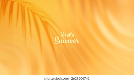 Summer gradient background with a palm leaf shadow. Bright colorful warm summer colors. Gradient background in yellow orange colors with soft transitions. Great for poster, banner. Vector illustration