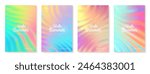 Summer gradient backgrounds set. Bright colorful summer colors. Sunset and sunrise sky colors. Green, blue, purple, orange, yellow. Great for covers, branding, poster, banner. Vector illustration.