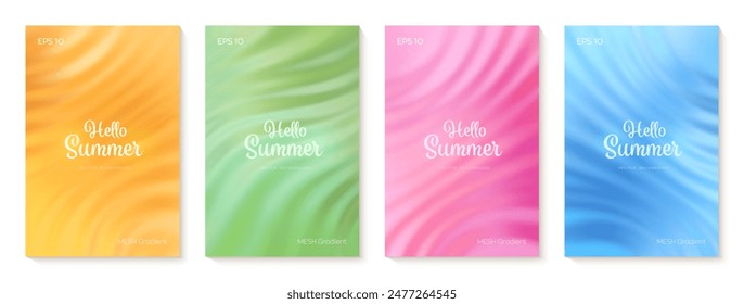 Summer gradient backgrounds set. Bright colorful summer colors. Summer bright and juicy cards set. Orange, yellow, green, purple, red, blue. Great for covers, poster, banner. Vector illustration.