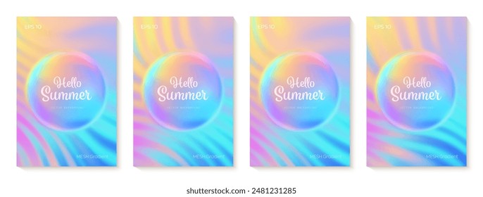 Summer gradient backgrounds set. Bright colorful summer colors. Sunset and sunrise sky colors. Blue, purple, orange, pink, yellow. Great for covers, branding, poster, banner. Vector illustration.