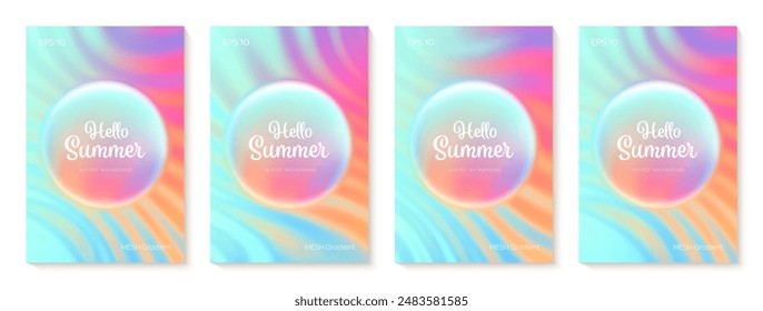 Summer gradient backgrounds set. Bright colorful summer colors. Sunset and sunrise sky colors. Blue, purple, orange, pink, yellow. Great for covers, branding, poster, banner. Vector illustration.
