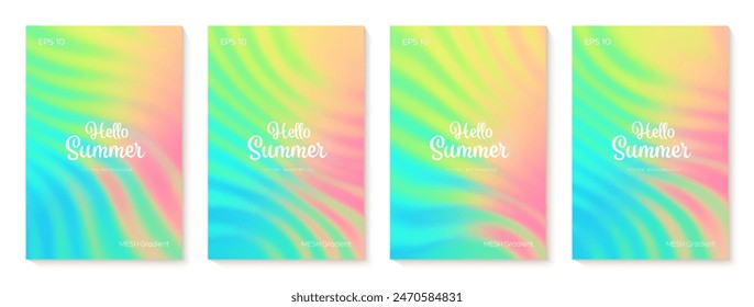 Summer gradient backgrounds set. Tropical bright colorful summer colors. Green, blue, purple, orange, yellow. Great for covers, branding, poster, banner. Vector illustration.