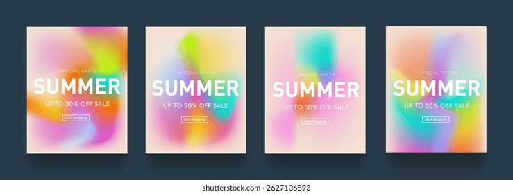 Design de Gradiente de Verão. Defina a textura do fluido com as cores rosa, laranja, amarela. Anúncio, Web, Mídia social, Cartaz, Faixa, Capa. Ilustração de vetor