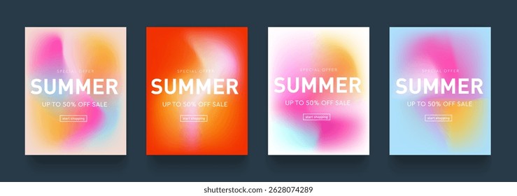 Design de Gradiente de Verão. Defina a textura do fluido com as cores rosa, laranja, amarela. Anúncio, Web, Mídia social, Cartaz, Faixa, Capa. Ilustração de vetor