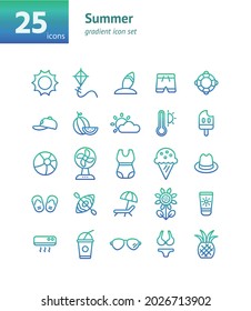 Summer gradient icon set. Vector and Illustration.