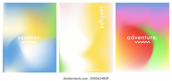 Summer gradient posters set. Abstract simple and soft landscape background. Cover template design for social media post. Blurry futuristic modern gradient. Vector aesthetic collection