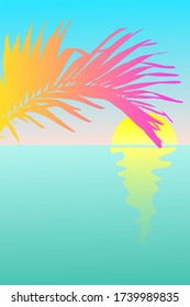 Summer gradient silhouette palm tree leaf on blue sea background. Vector illustration.