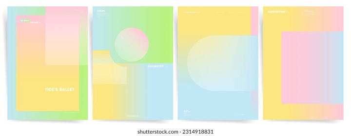 Summer Gradient. Soft Colors Backgrounds with Geometric Elements for Abstract Creative Graphic Design. Vector Cover, Poster, Brochure Collection.