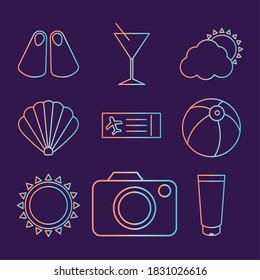 summer gradient style symbols set design, vacation and tropical theme Vector illustration