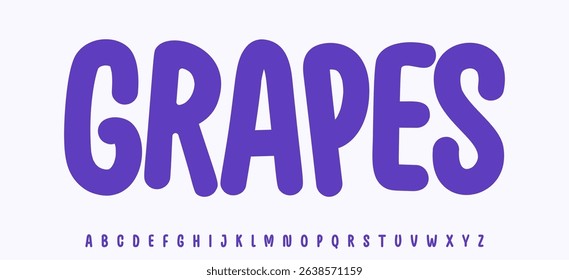 Summer Grapes lettering, cartoon joyful colored alphabet, rounded playful font for bright kid fresh product headline, friendly logo. Childish typographic design. Packaging typography. Vector typeset