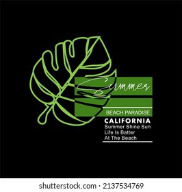 Summer Graphic California Beach Paradise summer sunshine typography vector illustration.
