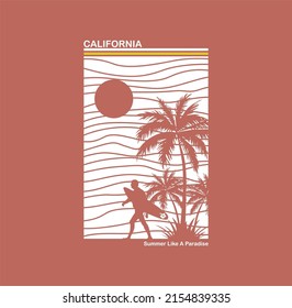 Summer Graphic California Beach Paradise summer sunshine typography gradient palm tree black background T shirt graphic Print Design Vector Poster,banner,