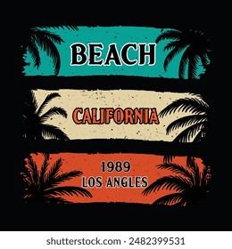 Summer Graphic California Beach Paradise summer sunshine typography gradient palm tree black background T shirt graphic Print Design Vector Poster, banner,  Summer Beach Vector illustration.