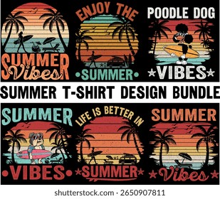 Projeto gráfico de verão Bundle.Summer t-shirt design Bundle.  Design gráfico exterior. Design de camiseta de praia. Aventura gráfico.Retro Vintage t-shirt 