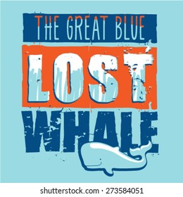 Summer graphic design with a great blue whale. Deep summer Theme. Vector design. The great blue whale. T-Shirt graphic design
