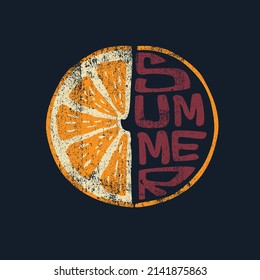 Diseño gráfico de verano tipografía de medio naranja de fruta grunge diseño vectorial para camiseta impresión, afiche