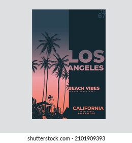 Summer Graphic Los Angeles Palm tree Gradient Summer Beach Poster  typography California beach Paradise T shirt graphic Print Design Vector