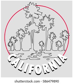 Summer Graphic. Palm trees. Lettering ' California ' Vector Illustration. Apparel Print