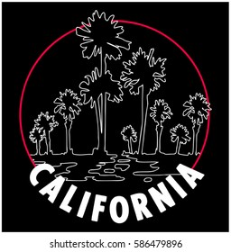 Summer Graphic. Palm trees. Lettering ' California ' Vector Illustration. Apparel Print