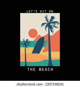 Summer Graphic Retro palm beach scene illustration vector t shirt print design