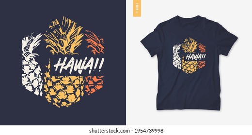 Summer graphic tee design with pineapple, stylish print, vector illustration.