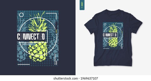 Summer graphic tee design with pineapple, stylish print, vector illustration.