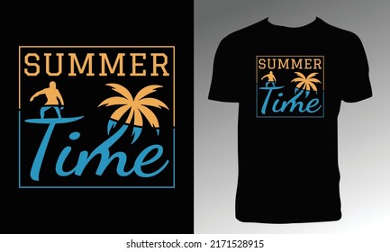 Summer graphic tee vector design with palm tree silhouette. 