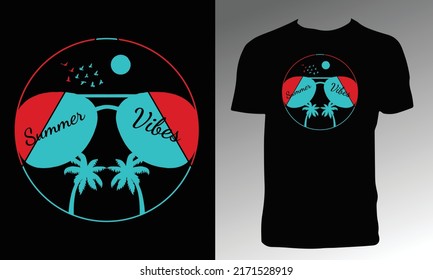 Summer graphic tee vector design with palm tree silhouette. 