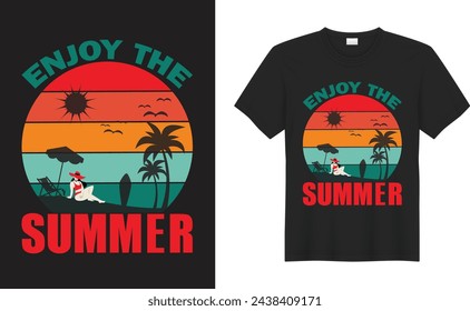 Summer Graphic T-shirt Design. Enjoy the summer.Vector illustration on the theme of surf and surfing in Hawaii. Grunge background. Typography, t-shirt graphics, print, poster, banner, flyer, postcard.