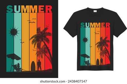 Summer Graphic T-shirt Design. Summer. Vector illustration on the theme of surf and surfing in Hawaii. Grunge background. Typography, t-shirt graphics, print, poster, banner, flyer, postcard.