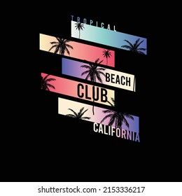 Summer Graphics California beach Club Typographic Poster Palm Tree Gradient Summer Poster  Tropical beach  typography  Invitation T shirt graphic Print Design Vector