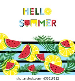 Summer graphics with fresh fruits and text