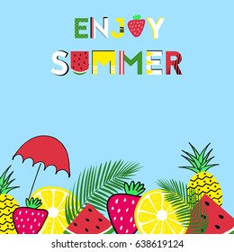 Summer graphics with fresh fruits and text