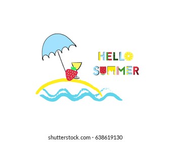 Summer graphics with fresh fruits and text