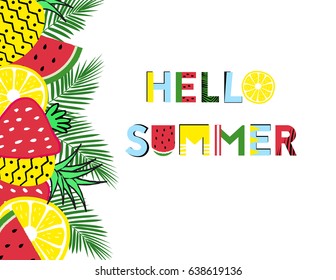 Summer graphics with fresh fruits and text