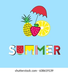 Summer graphics with fresh fruits and text