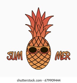 Summer graphics with pineapple in sunglasses. Design for clothes, apparel, logo, poster, banner, card. Vector illustration.