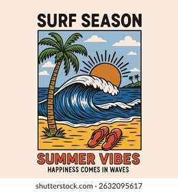 summer graphics print artwork. big waves t-shirt design. ride the waves slogan. men's graphic design. Hawaii beach vibes print design. beach tee for sea vibes, women's graphics. vintage t-shirt.  