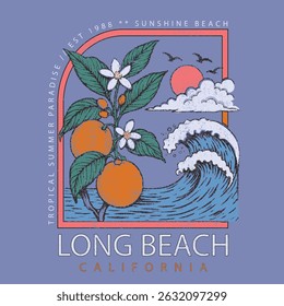 summer graphics print artwork. big waves t-shirt design. ride the waves slogan. men's graphic design. Hawaii beach vibes print design. beach tee for sea vibes, women's graphics. vintage t-shirt.  