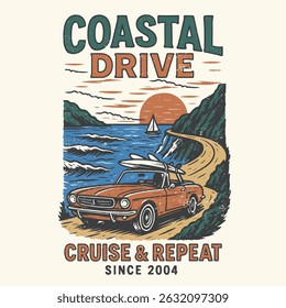 summer graphics print artwork. big waves t-shirt design. ride the waves slogan. men's graphic design. Hawaii beach vibes print design. beach tee for sea vibes, women's graphics. vintage t-shirt.  