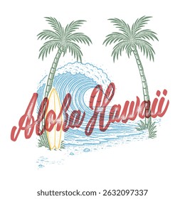 summer graphics print artwork. big waves t-shirt design. ride the waves slogan. men's graphic design. Hawaii beach vibes print design. beach tee for sea vibes, women's graphics. vintage t-shirt.  