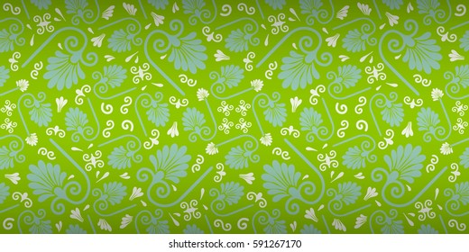 Summer grass green ornamental seamless pattern in curly floral style.