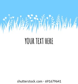 Summer grass on blue sky background for text. Vector eco, nature design banner, template