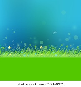 Summer grass with sky. Eco friendly drawing background. Hand drawing nature illustration.
