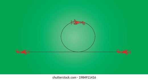 Summer green aviation vector background with an old propeller aircraft performing aerobatics. A Clean backdrop for presentation, poster, banner, and print.