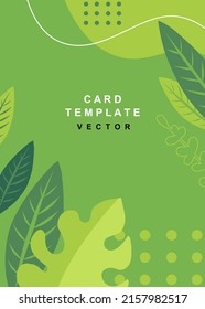 Fondo verde de verano con espacio de copia para texto, formas líquidas, hojas y elementos vegetales. Modernas plantillas vectoriales de diseño mínimo para banner, venta, afiche, portada, tarjeta, impresión, volante, publicación en medios sociales