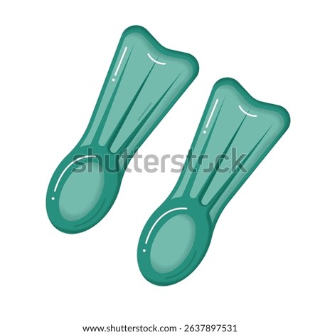 Summer green flippers  isolated on transparent background with watercolour texture.  Summer beach accessory for holidays . Flippers  icon.  Cartoon flat style. Design element for web. Vector