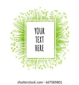 Summer green grass banner, border, frame, label for text. Vector eco, nature background design