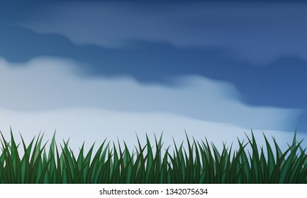 Summer Green Grass And A Cloudy Stormy Sky Just Before The Rain. Vector Background.